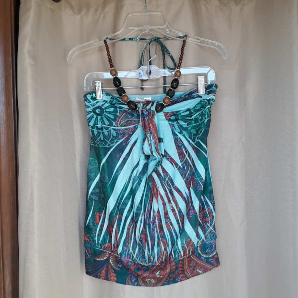 L8ter Boho Green Halter Tank Top Medium